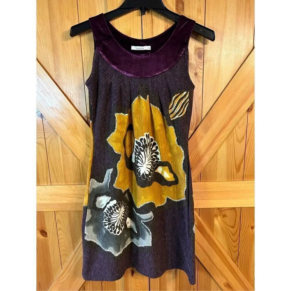 Lavand. Women’s Purple Gold Gray Floral Dress Sz Small (4876)